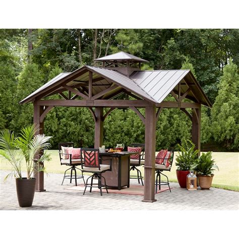 Host a casual gathering or hang a hammock for a lazy summer afternoon under the loving shelter of the gazebo. . Allen and roth gazebo